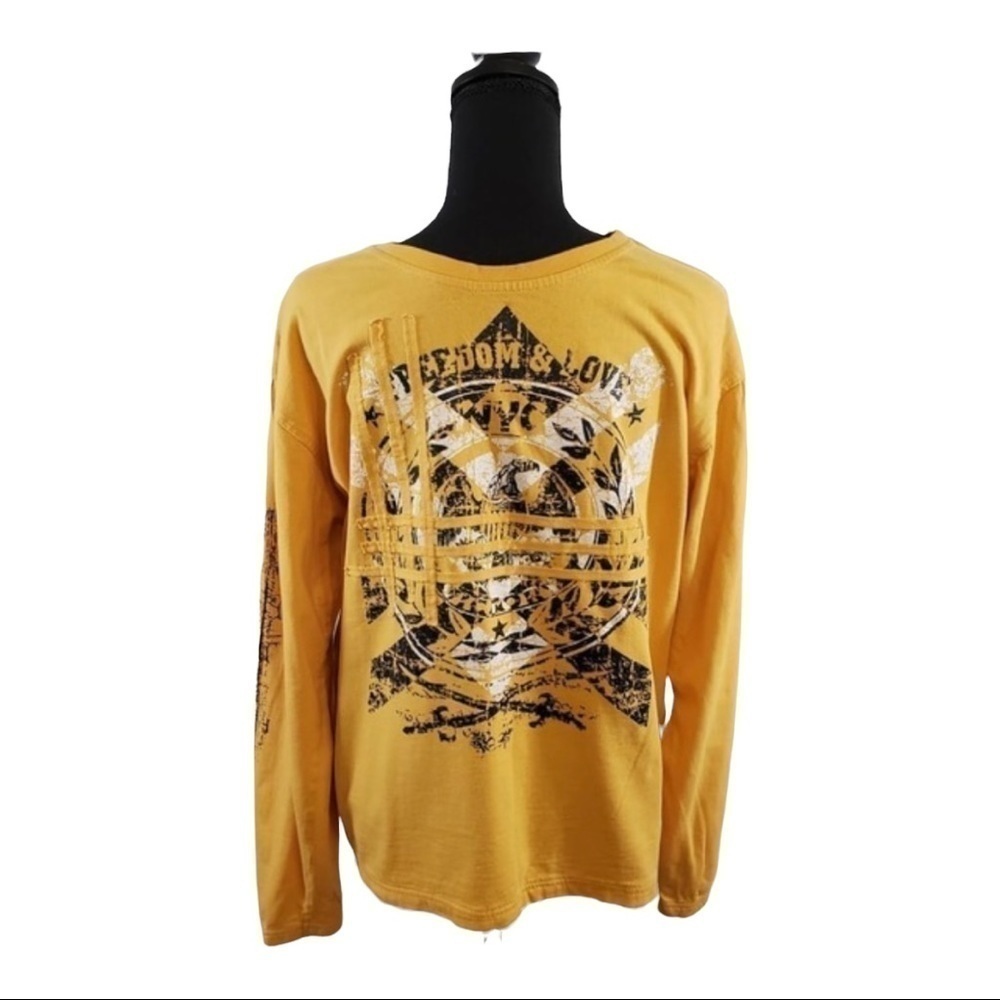 MOTOGEAR Freedom and Love Yellow Long Sleeve Shirt Size XL